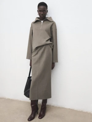 MANGO - Ołówkowa spódnica z rozcięciem średni brązowy - - Kobieta