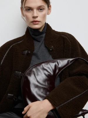 MANGO - Owalna średnia torebka na ramię czekoladowy - Rozmiar uniwersalny - Kobieta