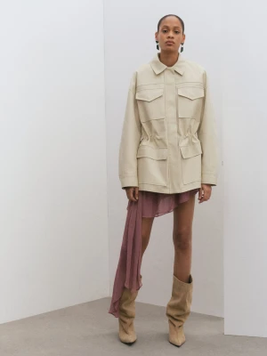 MANGO - Parka oversize z kieszeniami kremowy / écru - - Kobieta