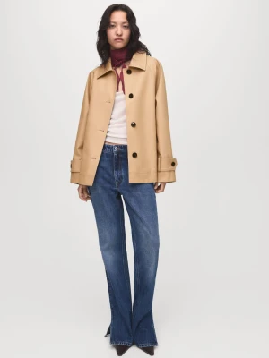 MANGO - Parka oversize ze szlufkami beżowy - - Kobieta