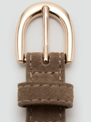 Pasek skórzany o zamszowym wykończeniu średni brązowy - Kobieta - - MANGO