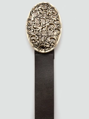 Pasek skórzany z ozdobną klamrą czekoladowy - Kobieta - - MANGO