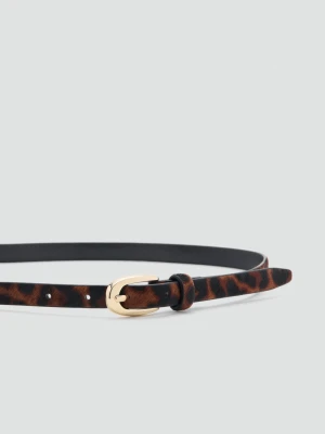 Pasek skórzany z włosiem w lamparcie cętki brązowy - Kobieta - - MANGO