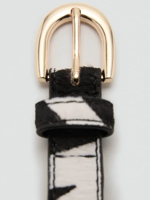 MANGO - Pasek skórzany ze zwierzęcym wzorem czarny - - Kobieta