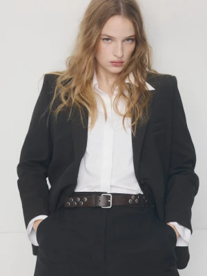 MANGO - Pasek z ćwiekami czekoladowy - - Kobieta