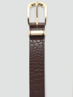 MANGO - Pasek z imitacji skóry krokodyla brązowy - - Kobieta