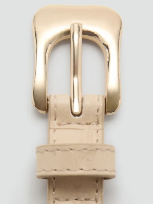 MANGO - Pasek z imitacji skóry krokodyla waniliowy - - Kobieta