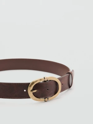 MANGO - Pasek z metalową klamrą z teksturą brązowy - - Kobieta