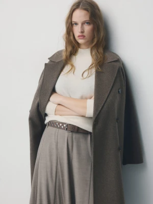 MANGO - Pasek z zamszu z ćwiekami średni brązowy - - Kobieta