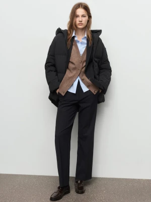 MANGO - Pikowana kurtka z kapturem czarny - - Kobieta