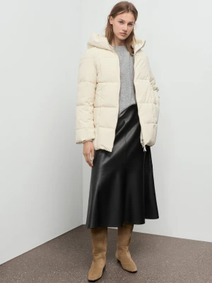 MANGO - Pikowana kurtka z kapturem waniliowy - - Kobieta