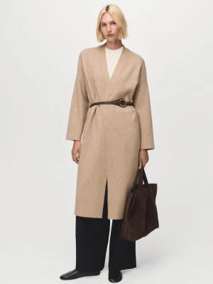 MANGO - Długi płaszcz z dzianiny jasny / pastelowy szary - - Kobieta