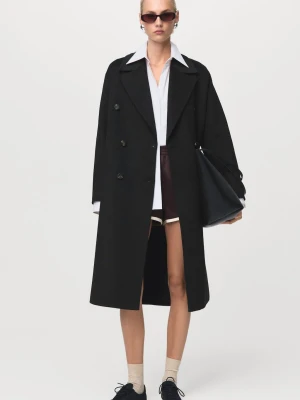 MANGO - Płaszcz wełniany handmade oversize czarny - - Kobieta