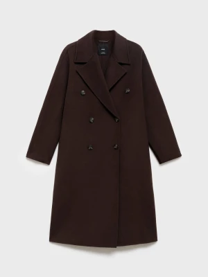 MANGO - Płaszcz wełniany handmade oversize czekoladowy - - Kobieta