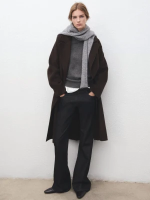 Płaszcz wełniany handmade oversize czekoladowy - Kobieta - - MANGO