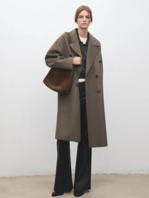 Płaszcz wełniany handmade oversize średni brązowy - Kobieta - - MANGO