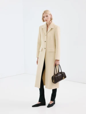 Płaszcz wełniany na guziki waniliowy - Kobieta - - MANGO