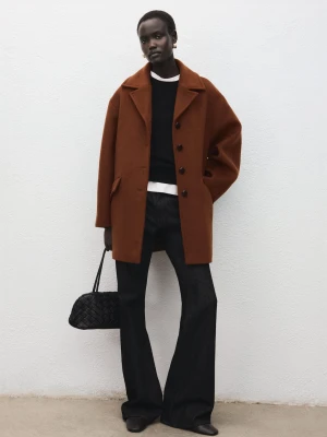 Płaszcz z mieszanki wełny z guzikami średni brązowy - Kobieta - - MANGO