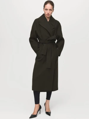 Płaszcz z wełny manteco z paskiem khaki - Kobieta - - MANGO