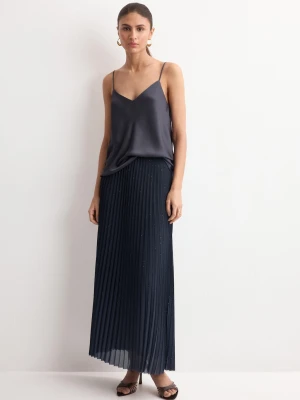 MANGO - Plisowana spódnica o rozszerzanym kroju ciemnoniebieski - - Kobieta