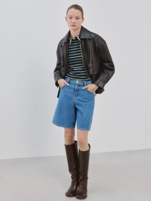 Koszulka polo w paski z pofalowanym wykończeniem granatowy - Kobieta - - MANGO