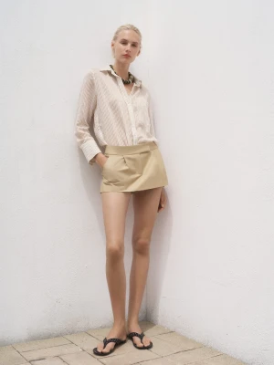 Półprzezroczysta koszula w paski brązowy - Kobieta - - MANGO