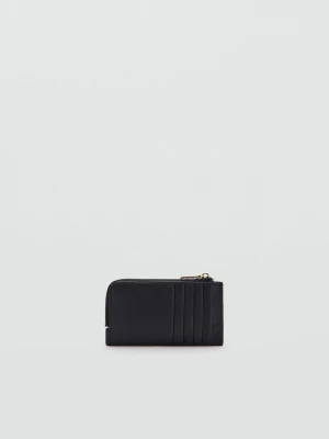 MANGO - Portfel na karty z efektem skóry safiano na zamek czarny - Rozmiar uniwersalny - Kobieta