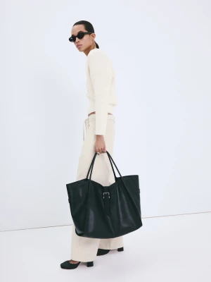 Prążkowany sweter z kopertowym dekoltem kremowy / écru - Kobieta - - MANGO