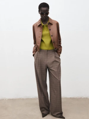 MANGO - Prążkowany sweter z kołnierzykiem polo zielony - - Kobieta