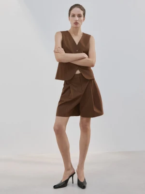 MANGO - Proste bermudy w prążki karmelowy brąz - - Kobieta