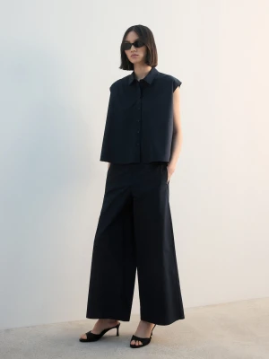 MANGO - Proste spodnie z elastycznym pasem granatowy - - Kobieta