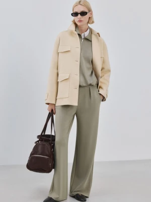 MANGO - Proste spodnie z elastycznym pasem khaki - - Kobieta