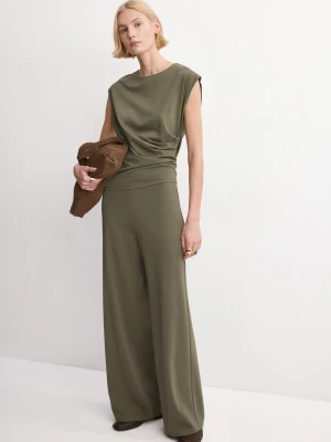 MANGO - Proste spodnie z elastycznym pasem khaki - - Kobieta