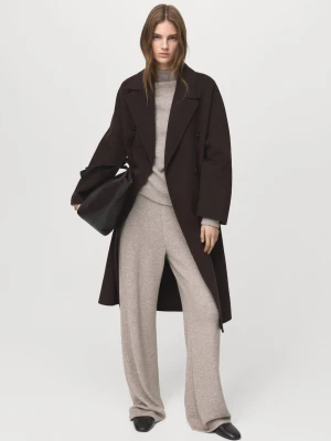 MANGO - Proste spodnie z elastycznym pasem średni brązowy - - Kobieta