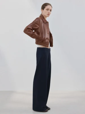 MANGO - Proste spodnie z lyocellu granatowy - - Kobieta