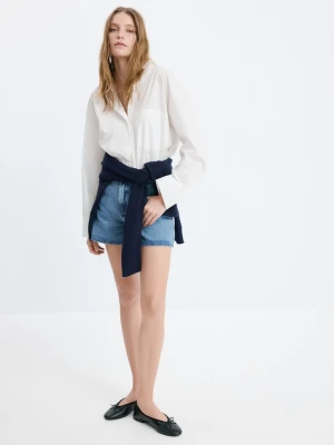 Proste szorty denimowe z wysokim stanem średni niebieski - Kobieta - - MANGO