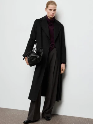 Ręcznie robiony wełniany płaszcz z paskiem czarny - Kobieta - - MANGO