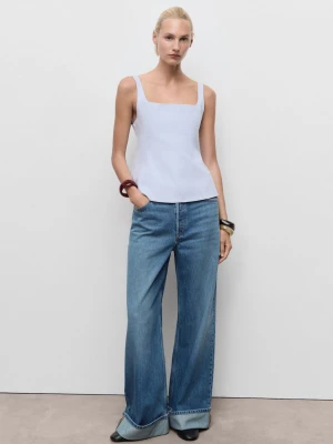 MANGO - Rozkloszowany top z bawełny błękitny - - Kobieta