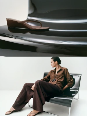 Sandały na koturnie z paskami czekoladowy - Kobieta - - MANGO