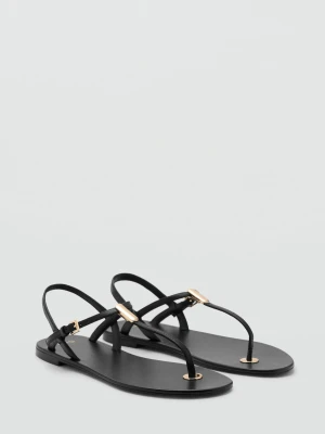 Sandały ze skóry z metalowym elementem czarny - Kobieta - - MANGO