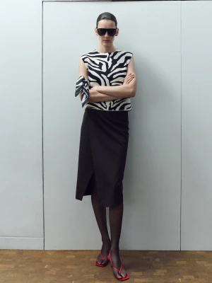 MANGO - Satynowa apaszka w zebrę czarny - Rozmiar uniwersalny - Kobieta