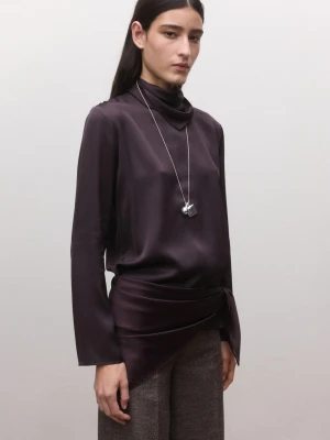 MANGO - Satynowa kwadratowa apaszka jagodowy - Rozmiar uniwersalny - Kobieta