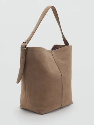 MANGO - Skórzana torba shopper piaskowy - Rozmiar uniwersalny - Kobieta