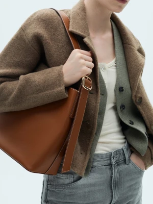 MANGO - Skórzana torba shopper średni brązowy - Rozmiar uniwersalny - Kobieta