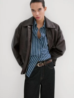 Skórzany pasek z klamrą czekoladowy - Kobieta - - MANGO