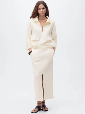 MANGO - Spódnica bawełniana z rozcięciem kremowy / écru - - Kobieta