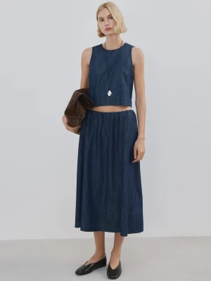 MANGO - Spódnica denim z dekoracyjnym przeszyciem u dołu niebieski - - Kobieta