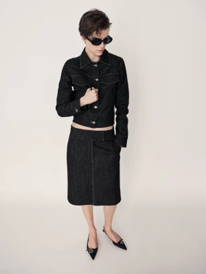 Spódnica dżinsowa midi czarny - Kobieta - - MANGO