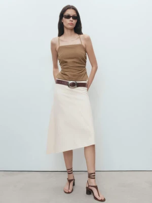 MANGO - Asymetryczna bawełniana spódnica midi kremowy / écru - - Kobieta