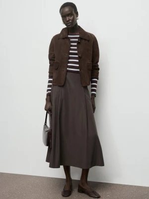 MANGO - Spódnica midi o rozszerzanym kroju czekoladowy - - Kobieta